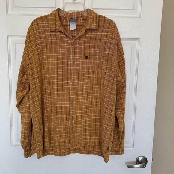 The North Face A5 Series Flannel Shirt Men Large Gold Plaid Cotton Button-Up - Picture 1 of 11